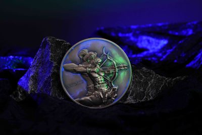 Niue - 2024 - 12 Dollars - Sagittarius Zodiac Sign (glow in the dark) 5oz silver