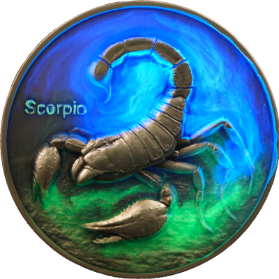 Niue - 2024 - 12 Dollars - Scorpio Zodiac Sign (glow in the dark) 5oz silver