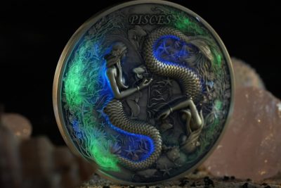 Niue - 2024 - 12 Dollars - Pisces Zodiac Sign (glow in the dark) 5oz silver