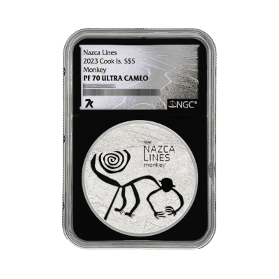 Cook Islands - 2023 - 5 Dollars - Nazca Lines Monkey 1oz silver (MS70 NGC graded)