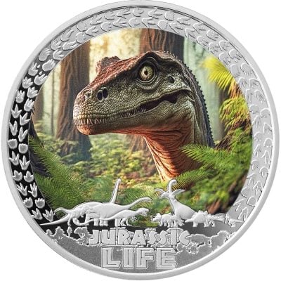 Liberia - 2025 - 20 Dollars - Velociraptor (Jurassic Life series) 2oz silver