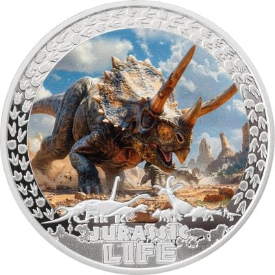 Liberia - 2025 - 10 Dollars - Triceratops (Jurassic Life series) 1oz silver