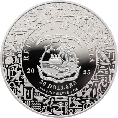 Liberia - 2025 - 20 Dollars - Anubis (Egyptian Heritage series) 2oz silver