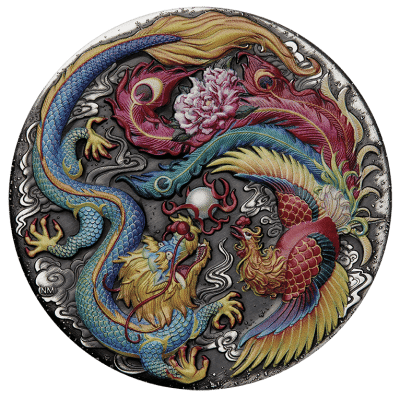 Tuvalu - 2024 - 5 Dollars - Dragon and Phoenix 5oz silver