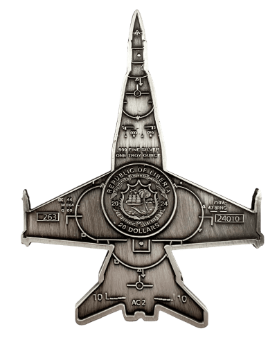 Liberia - 2025 - 20 Dollars - Fighter Jet Shaped 1oz silver