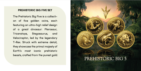 Gabon - 2026 - 5x1000 Francs - Prehistoric Big Five (5x 1/2gr gold) small gold
