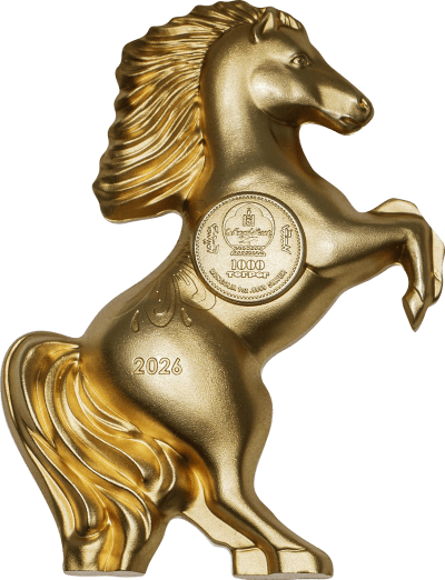 Mongolia - 2026 - 1000 Togrog - Year of the Horse 3D silver 1oz GILDED