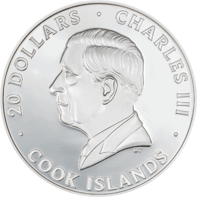 Cook Islands - 2025 - 20 Dollars - Silver Burst 5.0 Rhino 3oz silver