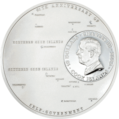 Cook Islands - 2025 - 10 Dollars - 60 Years of Self-Government 2oz silver