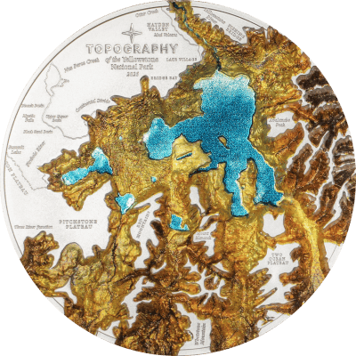 Cook Islands - 2025 - 25 Dollars - Yellowstone Topography 5oz silver