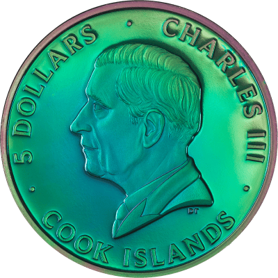 Cook Islands - 2025 - 5 Dollars - Spectrum Peacock 1oz silver