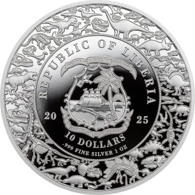 Liberia - 2025 - 10 Dollars - Stegosaurus (Jurassic Life series) 1oz silver