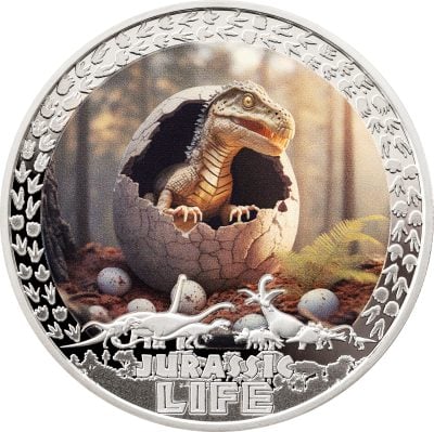 Liberia - 2025 - 10 Dollars - T-Rex Hatching (Jurassic Life series) 1oz silver