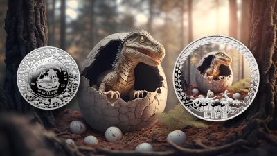 Liberia - 2025 - 10 Dollars - T-Rex Hatching (Jurassic Life series) 1oz silver