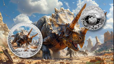 Liberia - 2025 - 20 Dollars - Triceratops (Jurassic Life series) 2oz silver