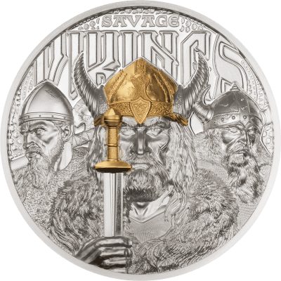 Cook Islands - 2026 - 20 Dollars - Savage Vikings Legends 3oz silver gilded