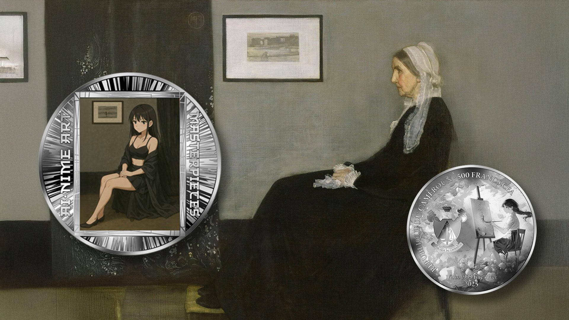 Cameroon - 2025 - 500 Francs - Whistler’s Mother (AI•NIME Art series series) 1/2oz silver