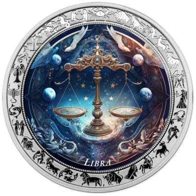 Ghana - 2025 - 5 Cedis - Libra Space Zodiac (Zodiac series) 1oz silver