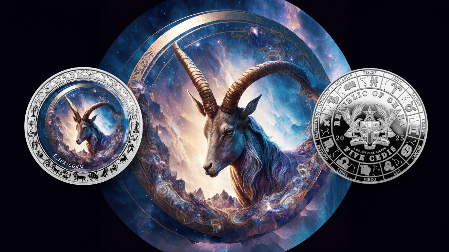 Ghana - 2025 - 5 Cedis - Capricorn Space Zodiac (Zodiac series) 1oz silver