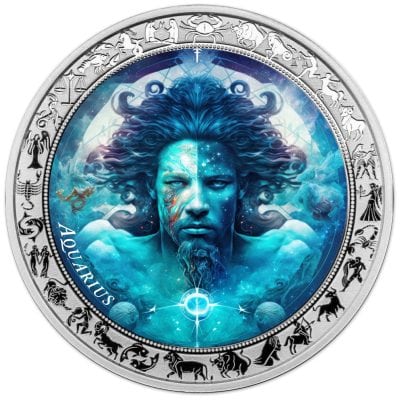 Ghana - 2025 - 5 Cedis - Aquarius Space Zodiac (Zodiac series) 1oz silver