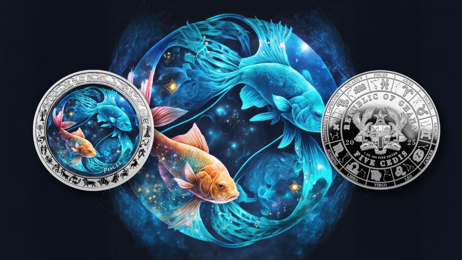 Ghana - 2025 - 5 Cedis - Pisces Space Zodiac (Zodiac series) 1oz silver