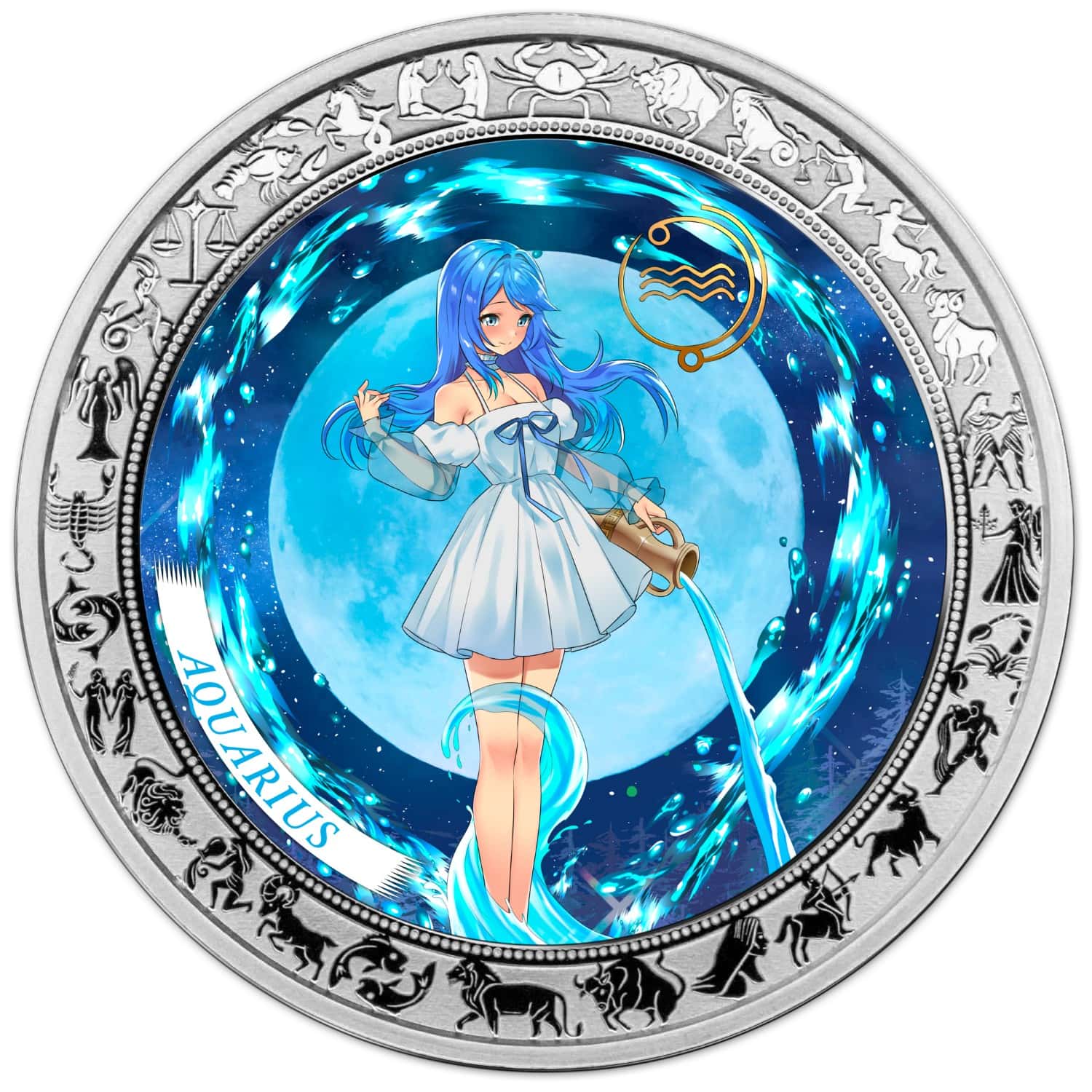 Ghana - 2025 - 5 Cedis - Aquarius Anime Zodiac (Zodiac series) 1oz silver