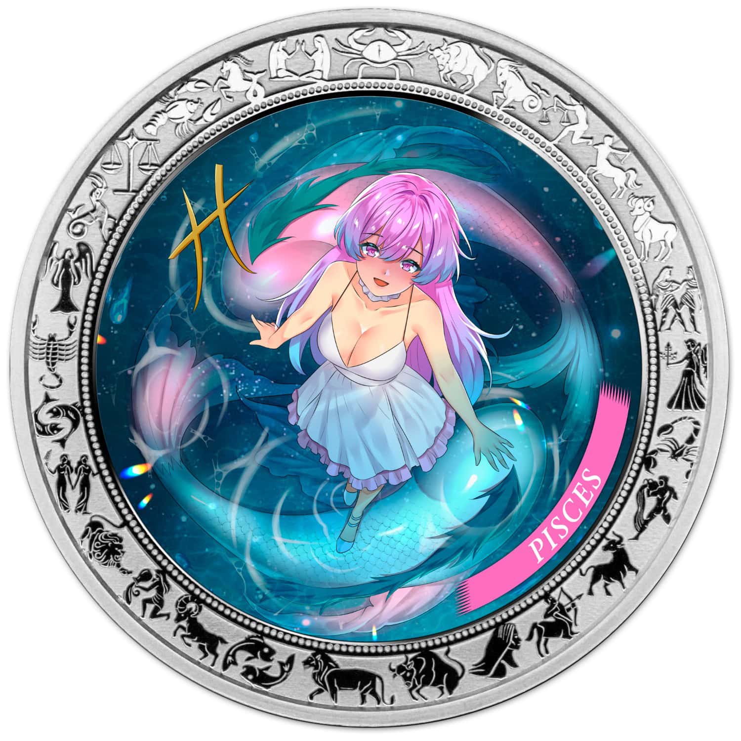 Ghana - 2025 - 5 Cedis - Pisces Anime Zodiac (Zodiac series) 1oz silver