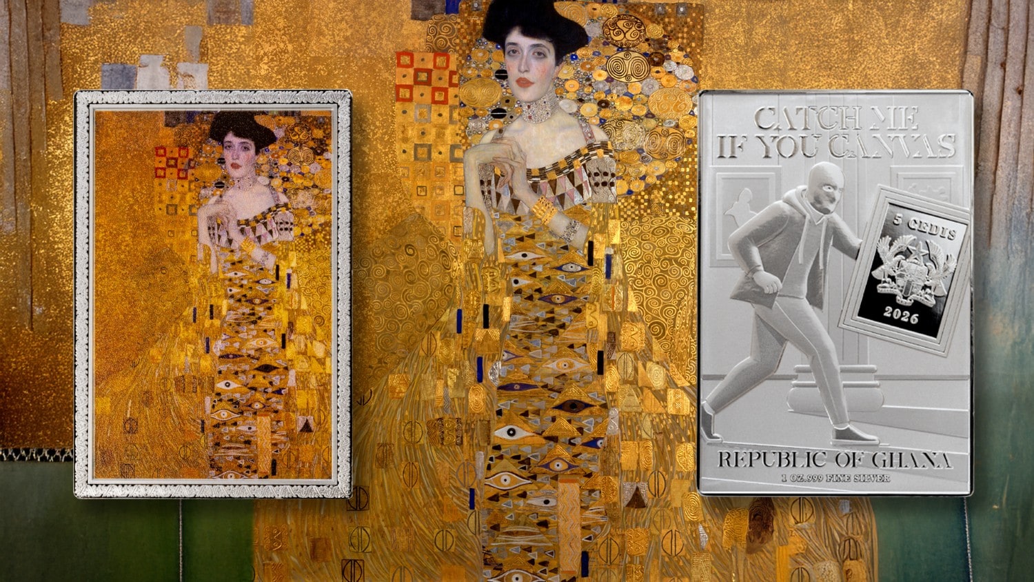 Ghana - 2026 - 5 Cedis - Portrait of Adele Bloch-Bauer I by Gustav Klimt (Catch Me If You Canvas Stolen Art series) 1oz silver