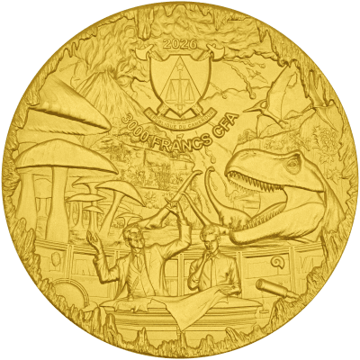 Cameroon - 2026 - 3000 Francs - Center of the Earth (Jules Verne series) 3oz silver GILDED
