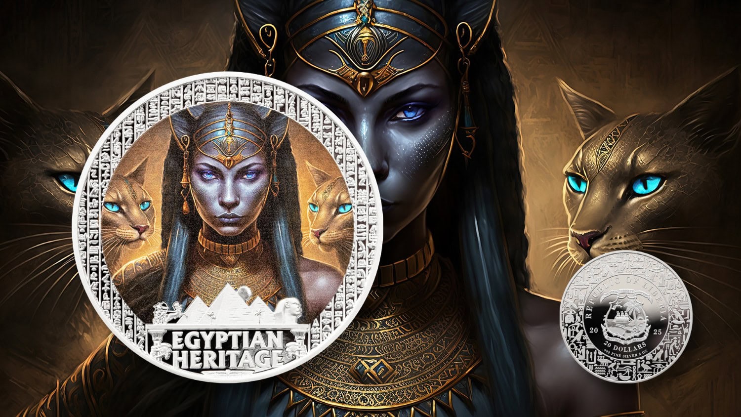 Liberia - 2025 - 20 Dollars - Bastet (Egyptian Heritage series) 2oz silver