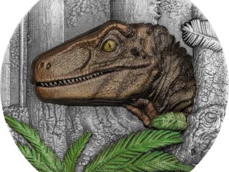 Liberia - 2025 - 20 Dollars - Velociraptor (Jurassic Life series) 2oz silver UHR Antiqued