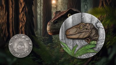 Liberia - 2025 - 20 Dollars - Velociraptor (Jurassic Life series) 2oz silver UHR Antiqued