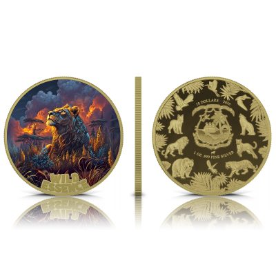 Liberia - 2026 - 5x 10 Dollars - African Lion, Wolf, Fox, Lynx, Sumatran Tiger (Wild Essence series) 5x 1oz silver GILDED