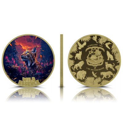 Liberia - 2026 - 5x 10 Dollars - African Lion, Wolf, Fox, Lynx, Sumatran Tiger (Wild Essence series) 5x 1oz silver GILDED