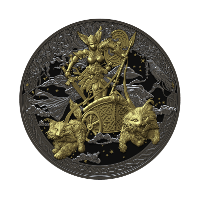 Equatorial Guinea - 2026 - 2000 Francs CFA - Freyja Norse Mythology 2oz silver RUTHENIUM GILD