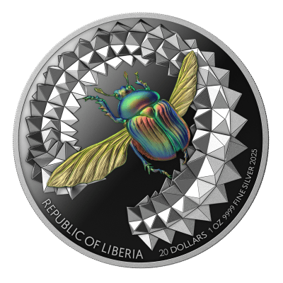 Liberia - 2025 - 20 Dollars - Scarabeo Entoma (1oz silver) PROOF COLOR
