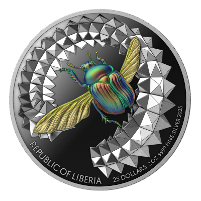 Liberia - 2025 - 25 Dollars - Scarabeo Entoma (2oz silver) PROOF COLOR