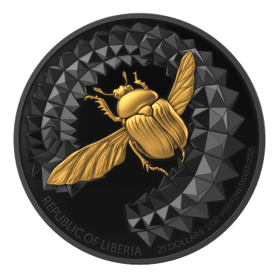 Liberia - 2025 - 25 Dollars - Scarabeo Entoma (2oz silver) RUTHENIUM GILD