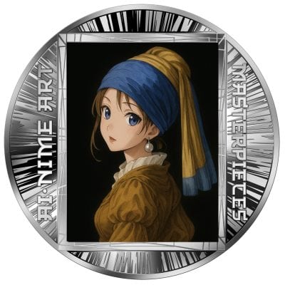 Cameroon - 2025 - 500 Francs - Girl with a Pearl Earring – Johannes Vermeer (AI•NIME Art series series) 1/2oz silver