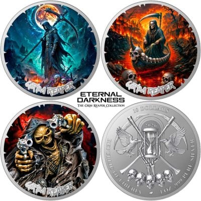 Liberia - 2026 - 3x 10 Dollars - Charon, Multiverse and Revolver (Eternal Darkness – Grim Reaper series) 3x 1oz silver