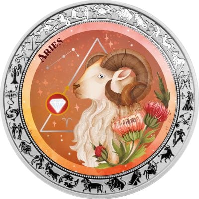 Ghana - 2026 - 5 Cedis - Aries Aquarelle Zodiac (Zodiac series) 1oz silver