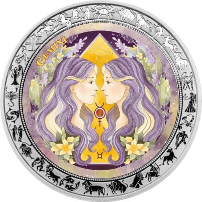 Ghana - 2026 - 5 Cedis - Gemini Aquarelle Zodiac (Zodiac series) 1oz silver