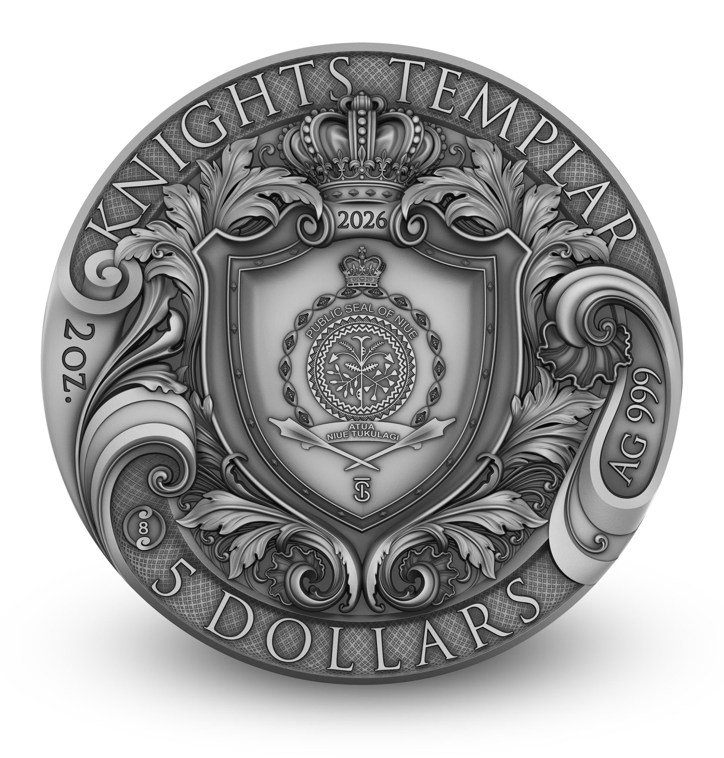 Niue - 2026 - 5 Dollars - Knights Templar 2oz silver