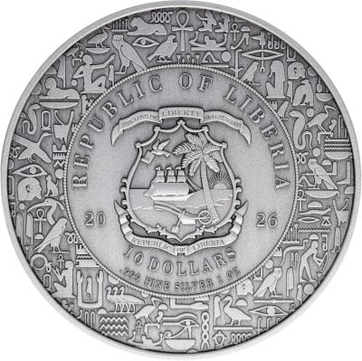 Liberia - 2026 - 10 Dollars - Anubis Egyptian Heritage 1oz silver UHR (Egyptian Heritage series)