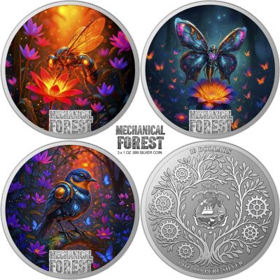 Liberia - 2026 - 3x 10 Dollars - Bee, Butterfly and Bird (Mechanical Forest series) 3x 1oz silver