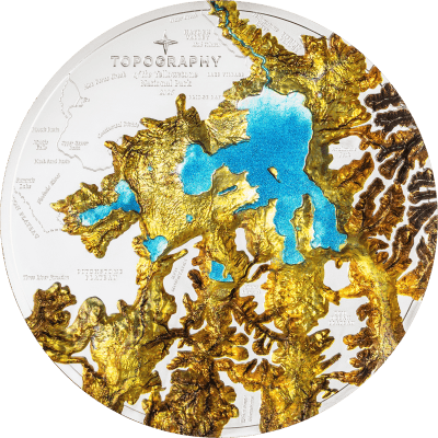 Cook Islands - 2026 - 100 Dollars - Yellowstone Topography KILO silver edition