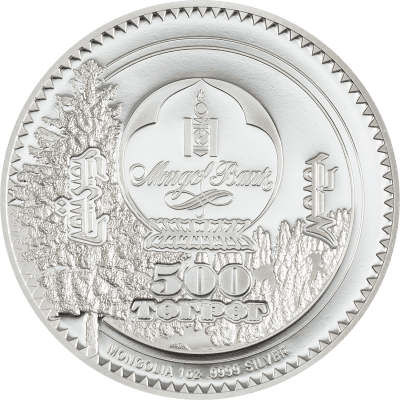 Mongolia - 2026 - 500 Togrog - Woodland Snow Leopard 1oz silver