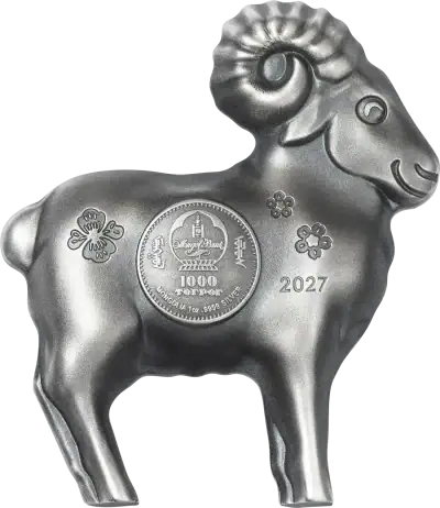 Mongolia - 2027 - 1000 Togrog - Year of the Goat 3D silver 1oz