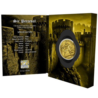 Niue - 2026 - 2 Dollars - Sir Perceval BU Edition GILDED (Camelot series) 1oz silver