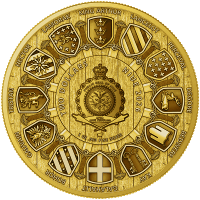 Niue - 2026 - 2 Dollars - Sir Perceval BU Edition GILDED (Camelot series) 1oz silver